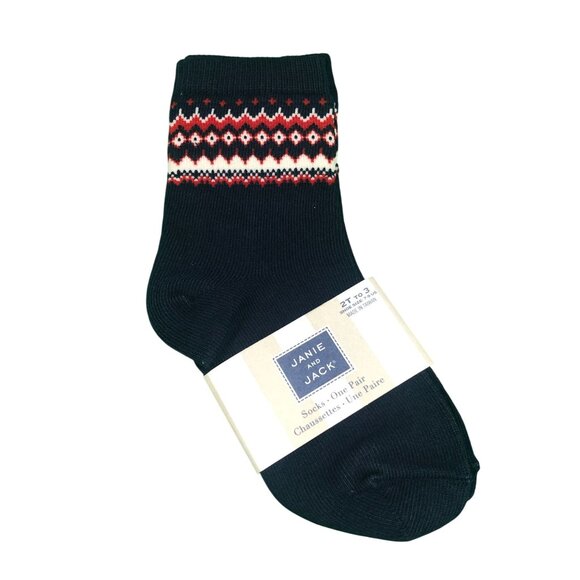 Janie and Jack Boys Girls Crew Socks Fair Isle Navy Blue Red 2T-3 - Picture 1 of 2